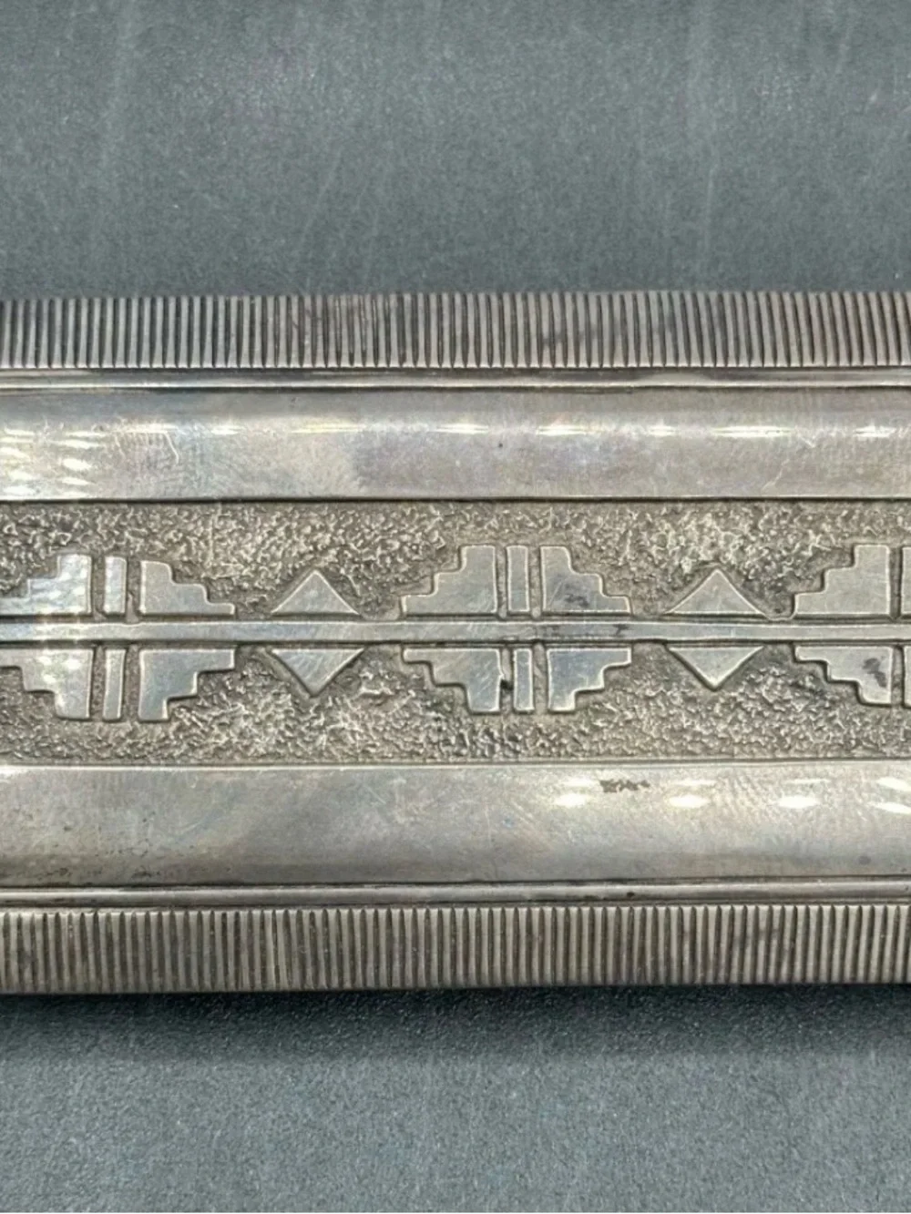 Vintage Navajo Sterling Silver Hand-Stamped Belt Buckle - 